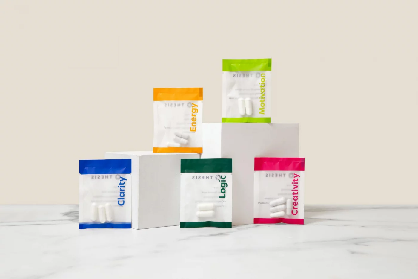 Evidence table on nootropics side effects, effectiveness, and onset times beside colorful supplement blocks