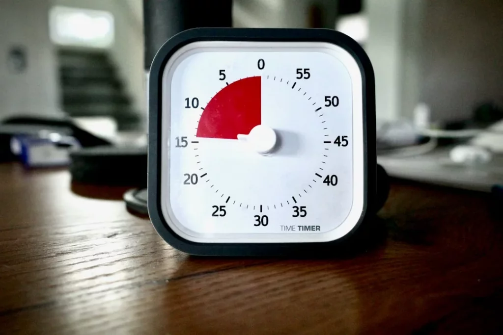 Black and white analog gauge illustrating the 5-minute rule for procrastination and quick action
