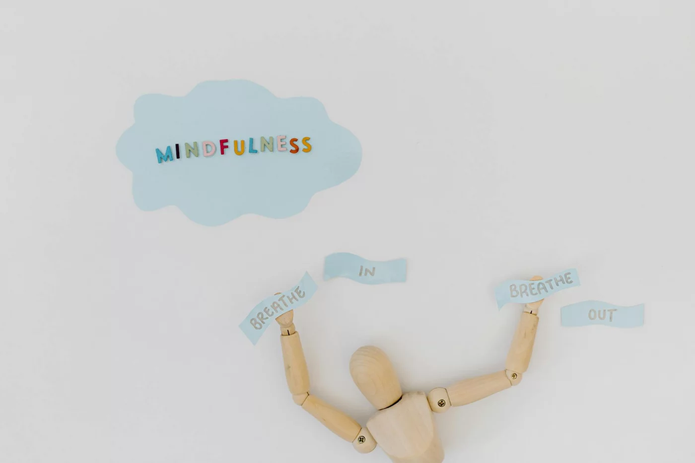 7 Evidence-Based Breathing Exercises for Stress and Focus Mindfulness mannequin with breathe in and out text illustrating breathing exercises for beginners