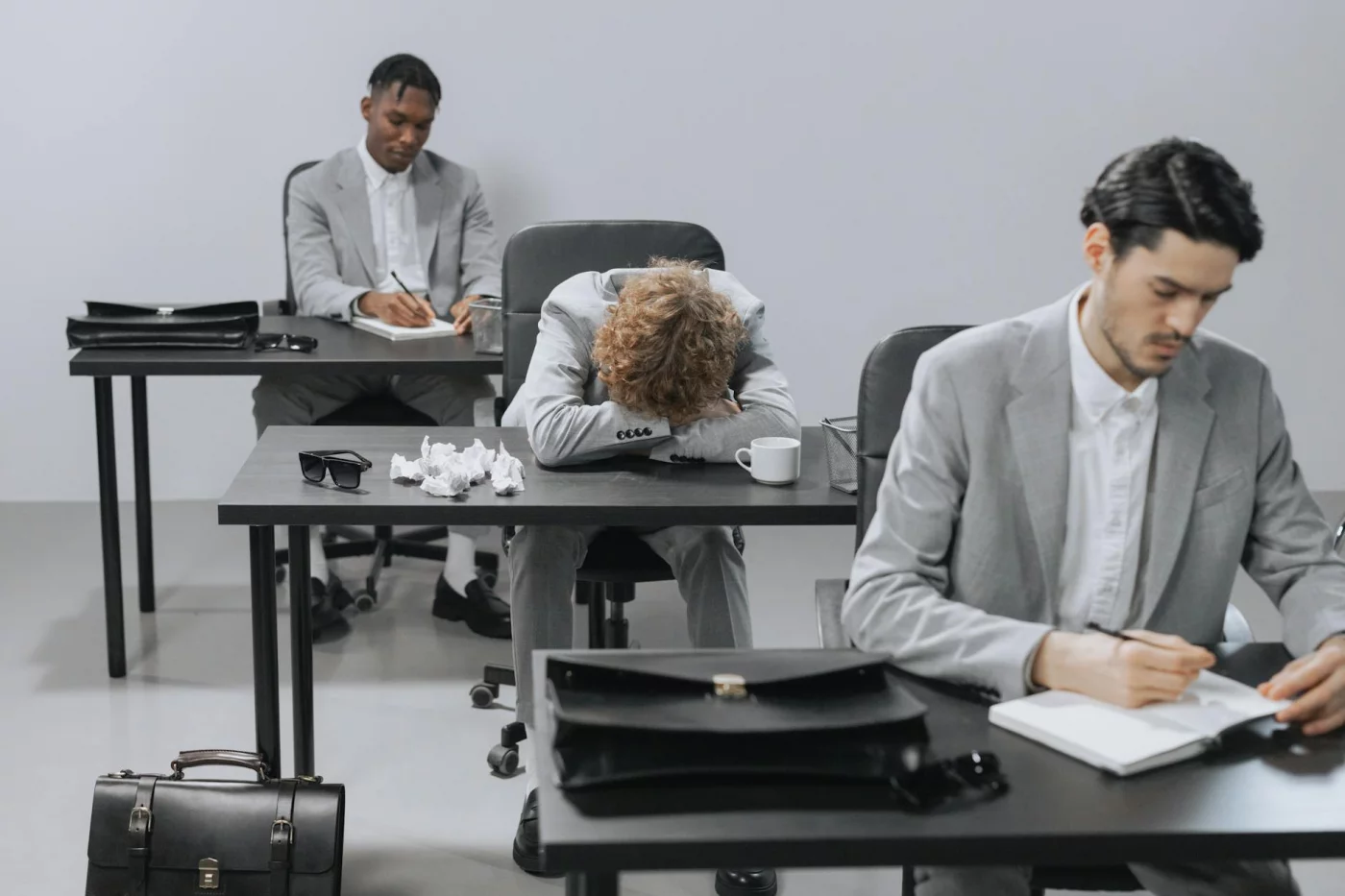 Task Aversion vs Laziness: How to Tell What’s Really Going On Tired office employees illustrating executive dysfunction vs laziness and the reality of workplace task aversion