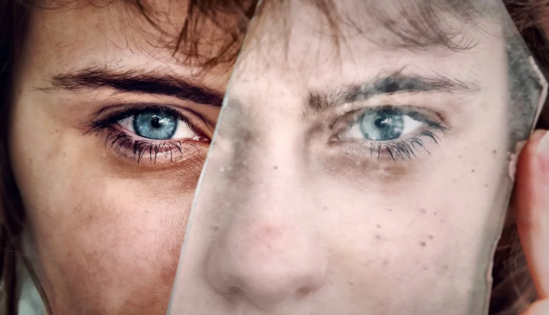 Face Blindness Test Meaning: How to Read Scores and What to Do Next Split half of a woman's and man's face illustrating face blindness examples in daily life