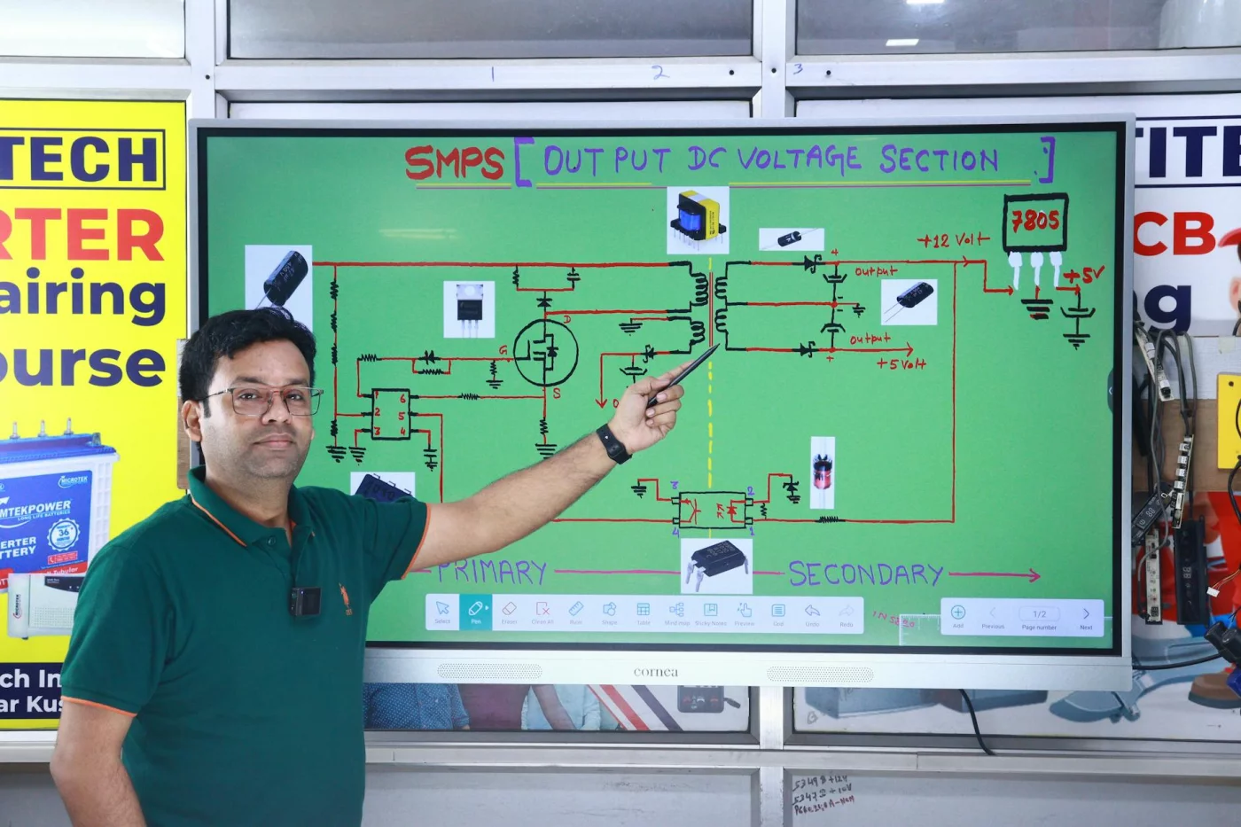 How to Learn Technical Skills Faster Without Burning Out Instructor explains an SMPS voltage diagram in an AC repair class, showing how to learn technical skills faster