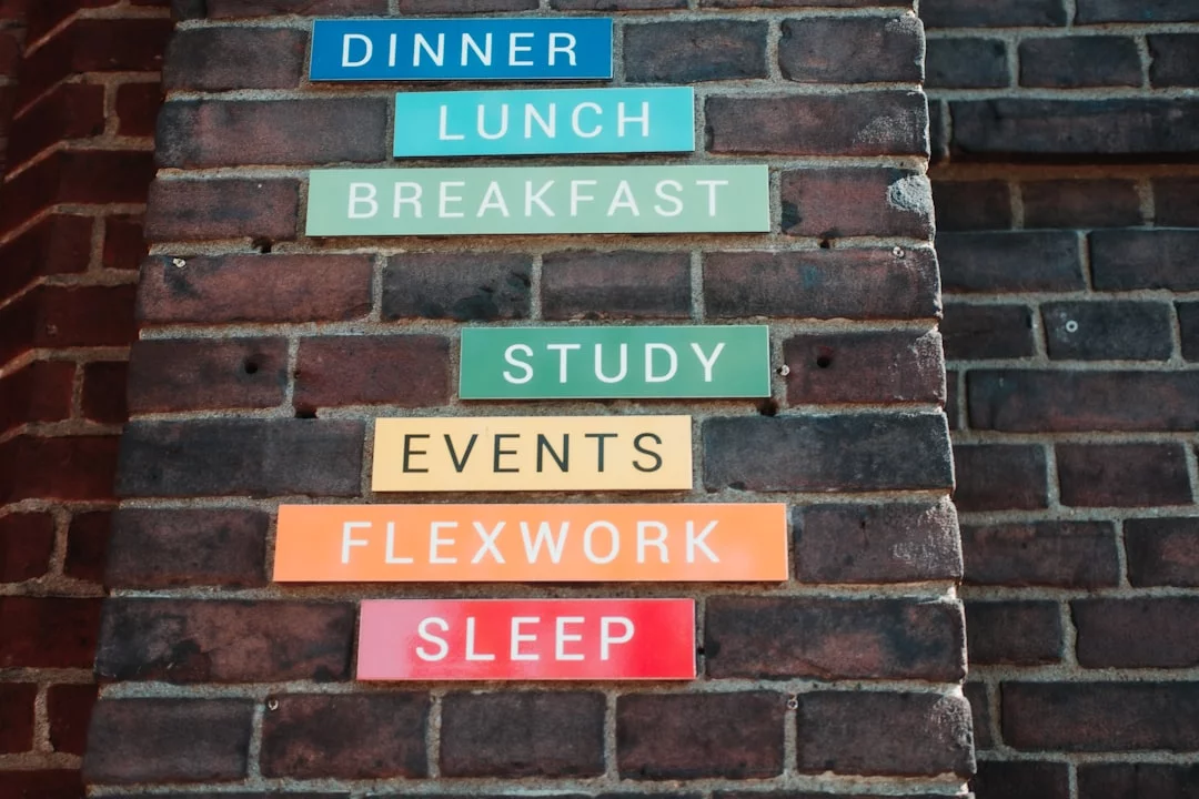 How to Build a Habit System That Actually Works on Rotating Shifts Brick wall with posted signs illustrating rotating shift examples in a workplace FAQ context