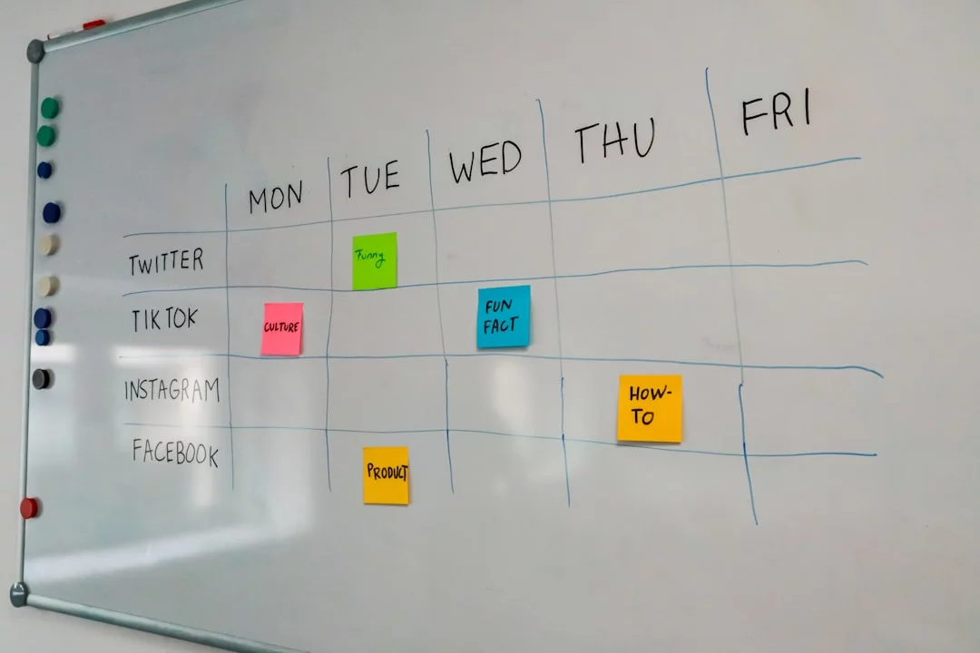 Whiteboard with sticky note templates showing time management tips for students and a weekly study loop