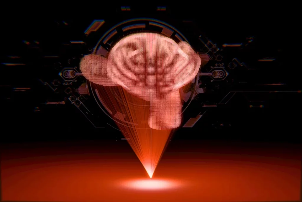Holographic brain projection illustrating what part of the brain is responsible for stress and emotional control