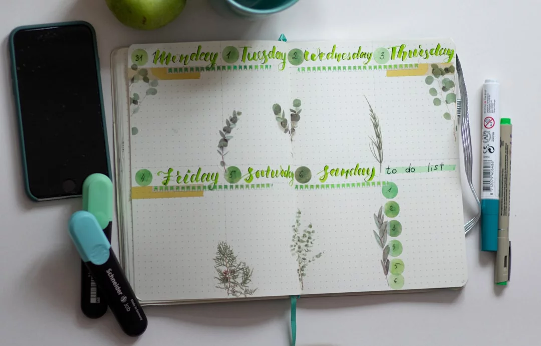 Set up your best habit tracker app free in 5 minutes with a simple white and green planning sheet