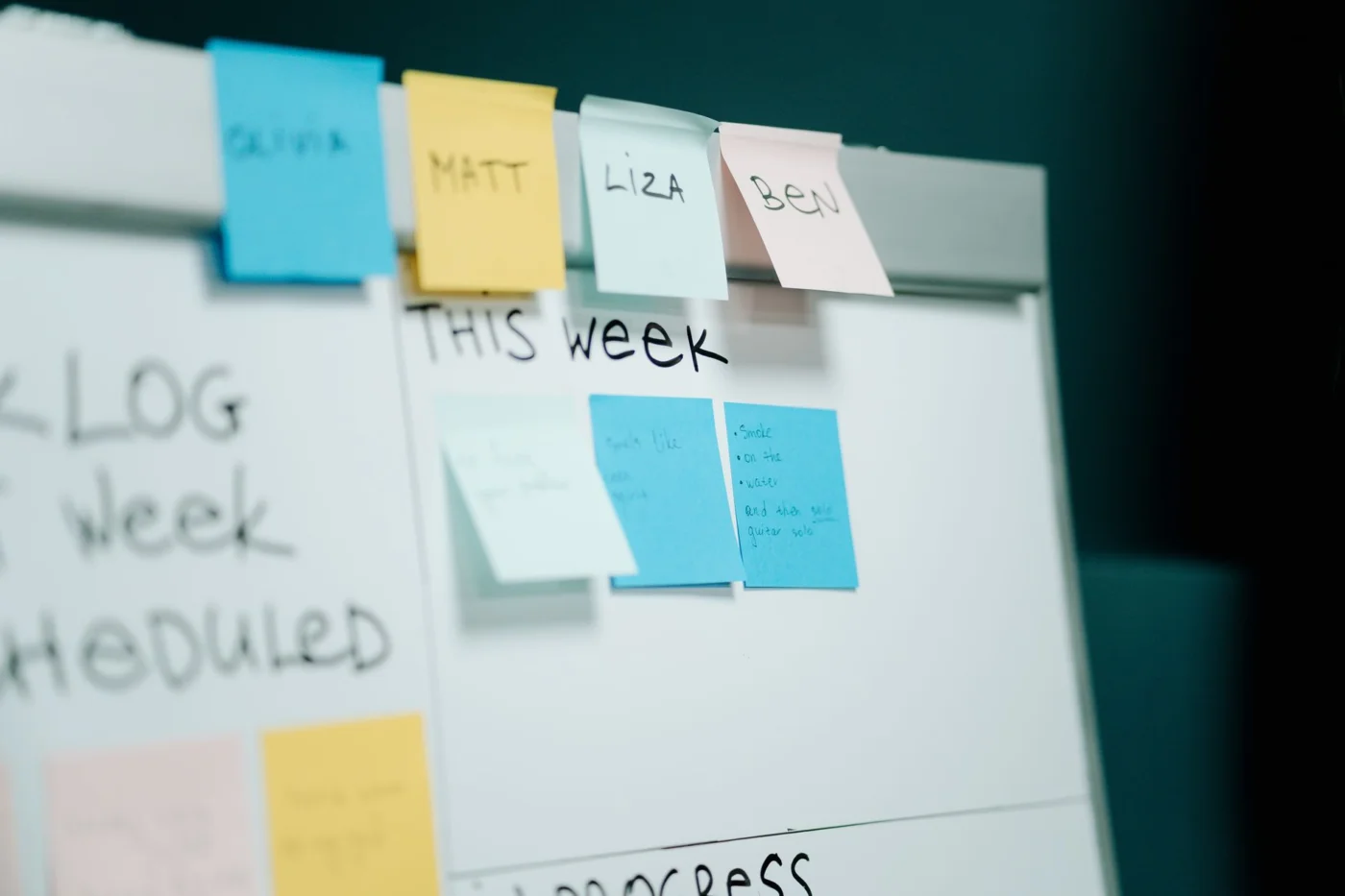 How to Use AI Productivity Apps Without Hurting Deep Learning Whiteboard with colorful sticky notes showing how ai productivity apps support task planning and focused work